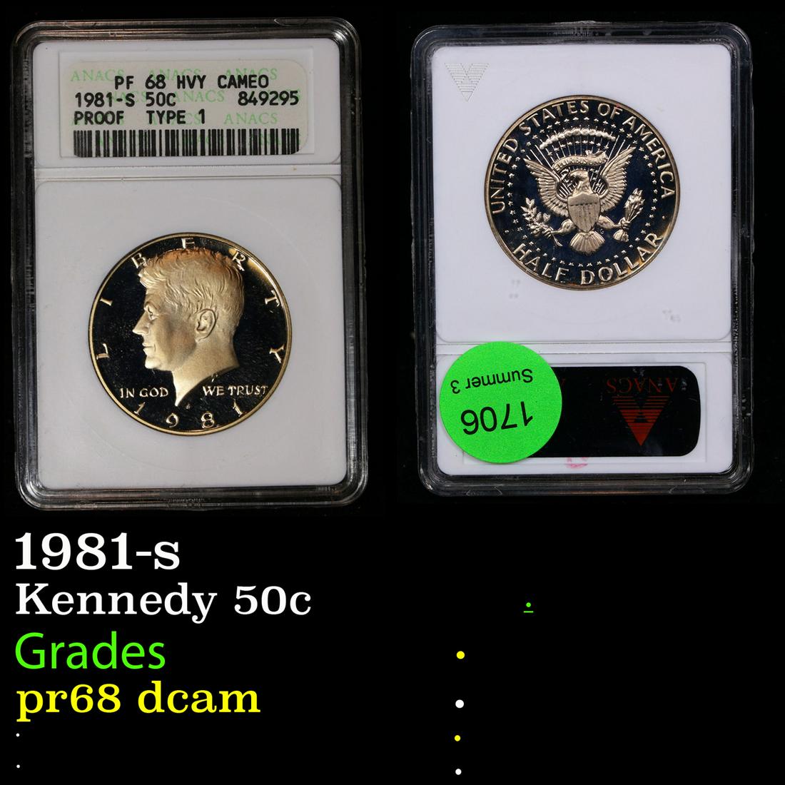 Proof ANACS 1981-s Kennedy Half Dollar 50c Graded pr68 dcam By ANACS (1 of 3)