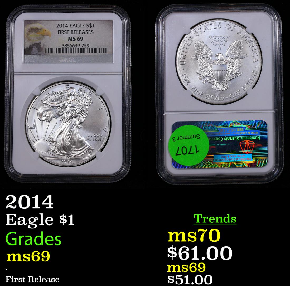 NGC 2014 Silver Eagle Dollar $1 Graded ms69 By NGC (1 of 3)