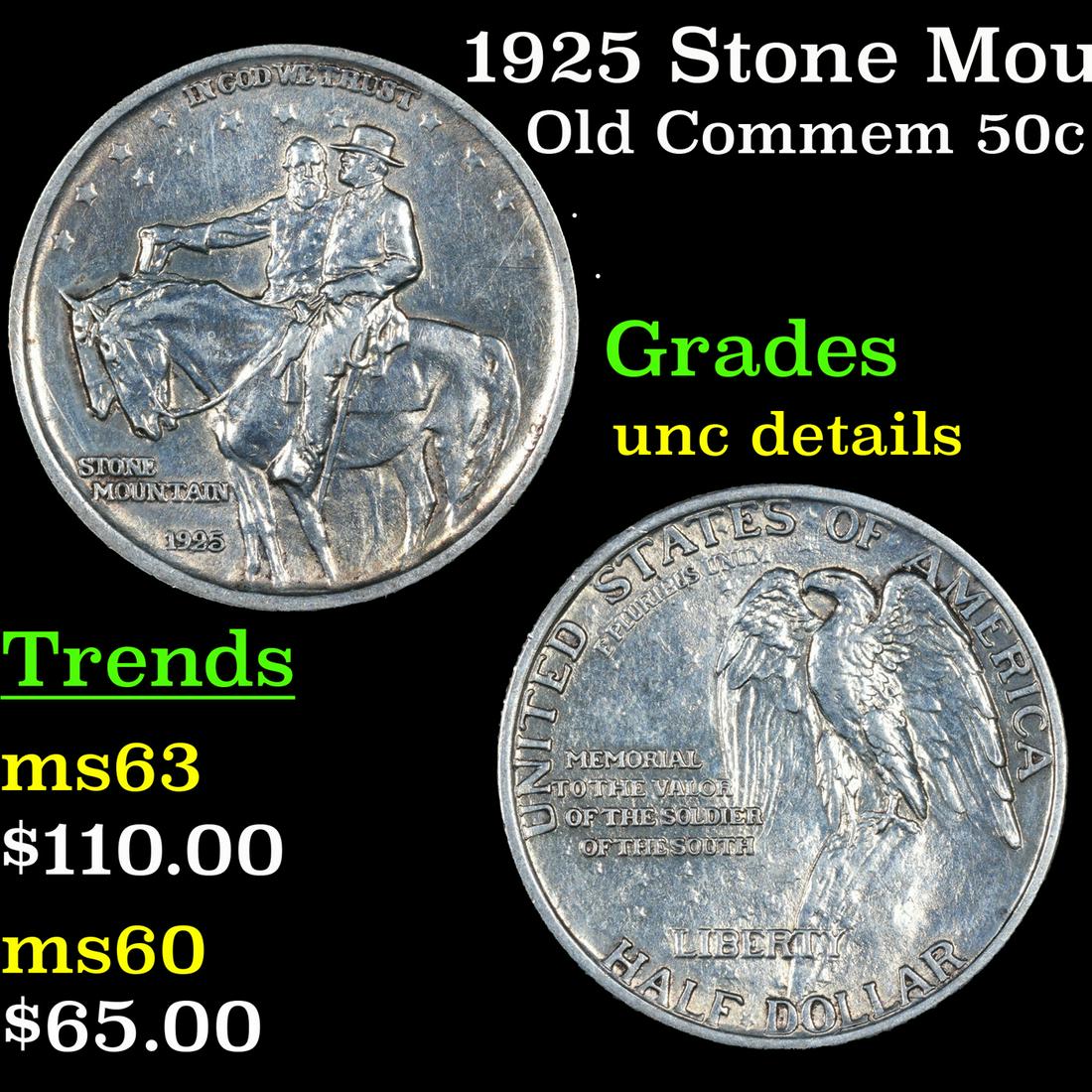 1925 Stone Mountain Old Commem Half Dollar 50c Grades Unc Details (1 of 3)