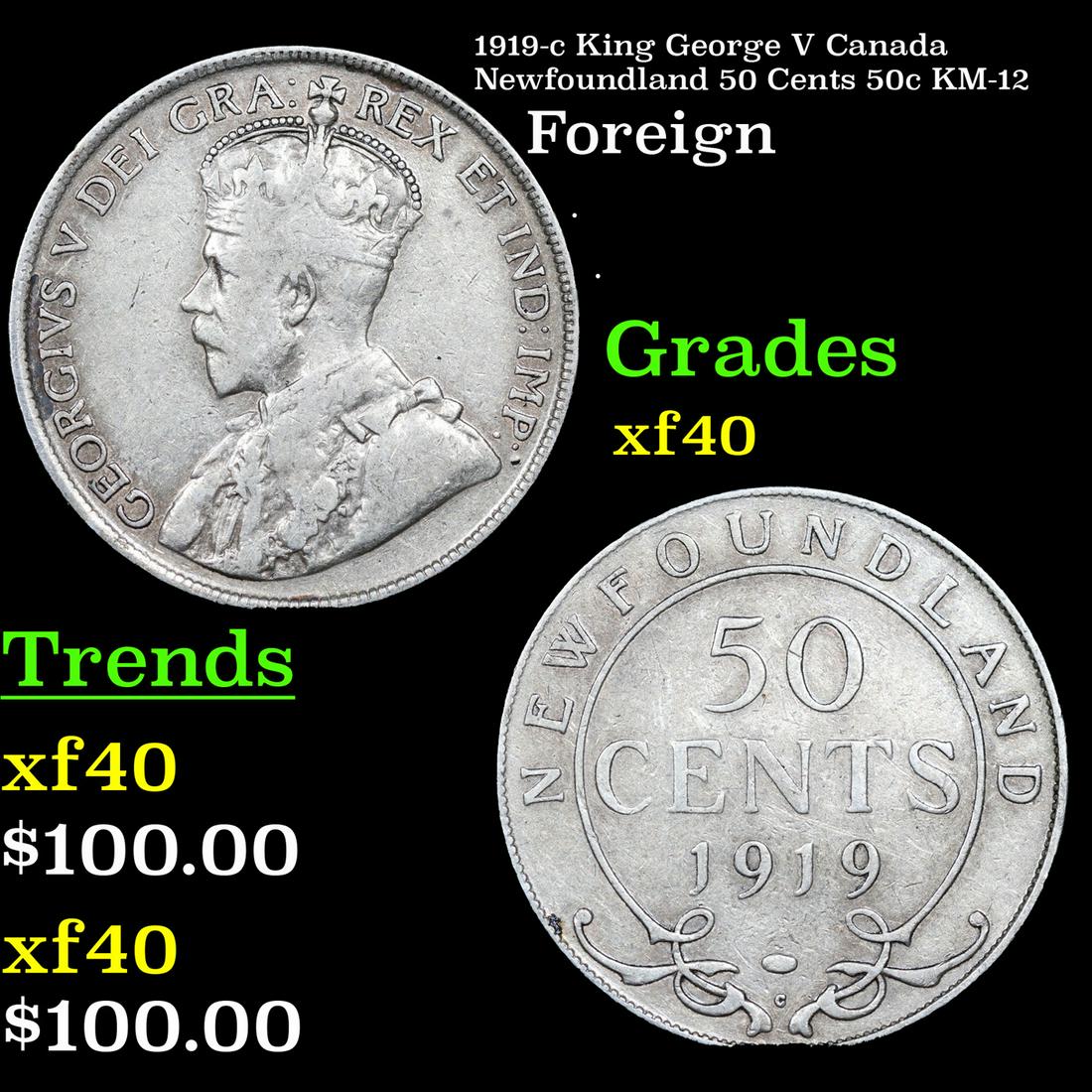 1919-c King George V Canada Newfoundland 50 Cents 50c KM-12 Grades xf (1 of 3)