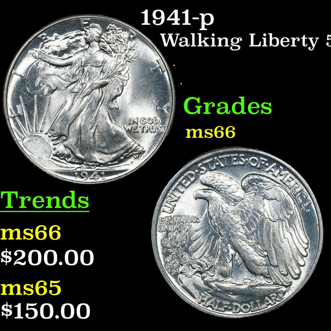 1941-p Walking Liberty Half Dollar 50c Grades GEM+ Unc (1 of 3)