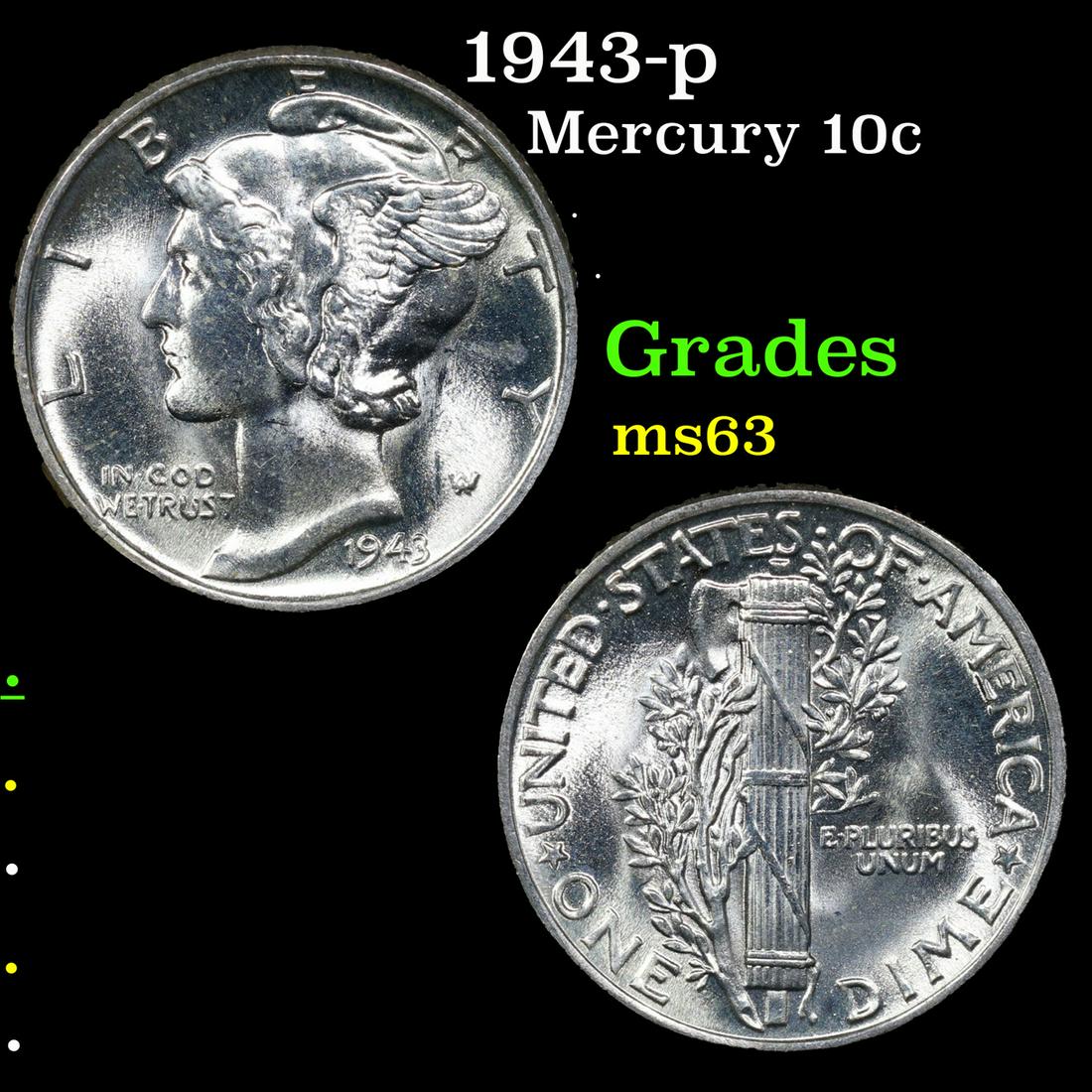 1943-p Mercury Dime 10c Grades Select Unc (1 of 3)