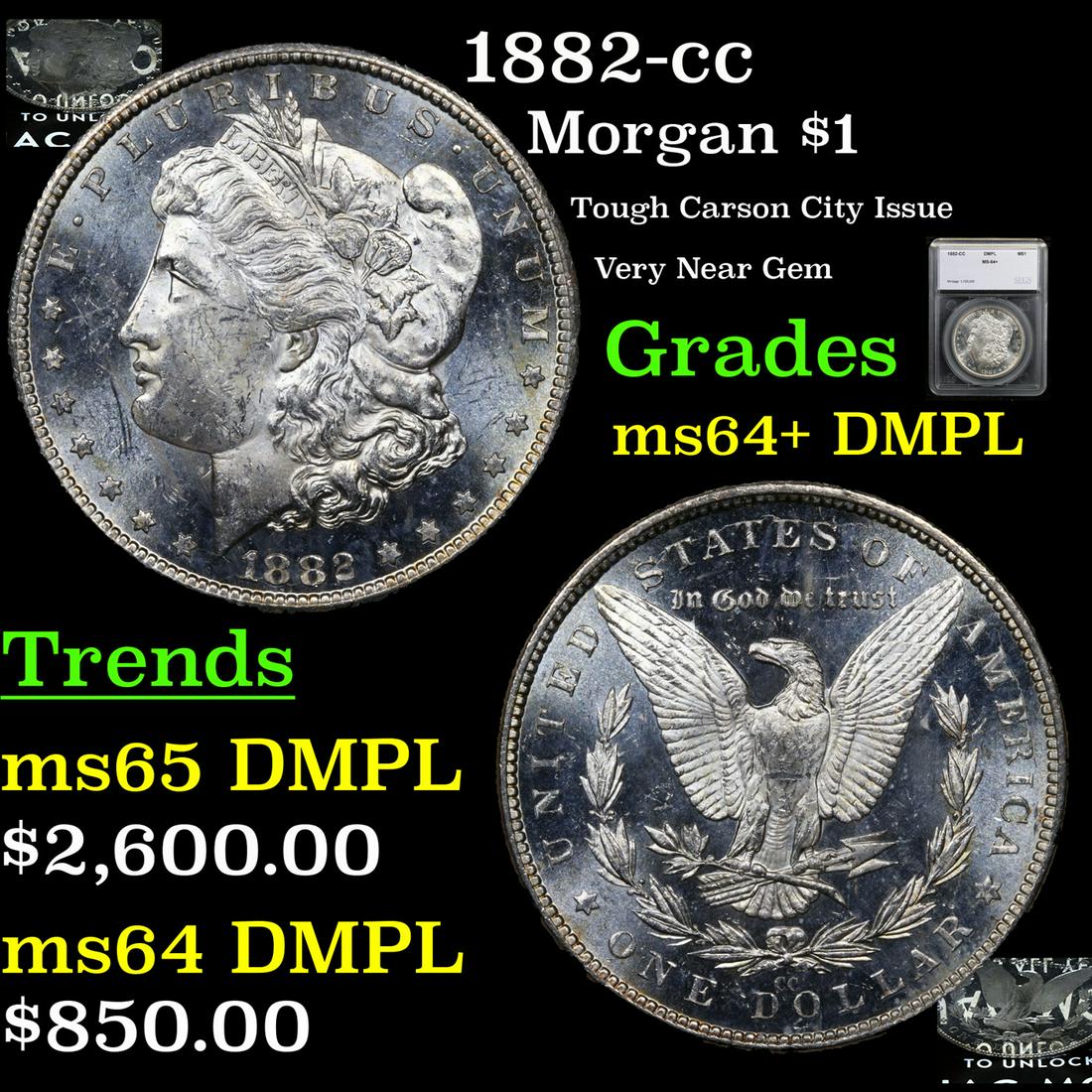 1882-cc Morgan Dollar $1 Graded ms64+ By SEGS (1 of 7)