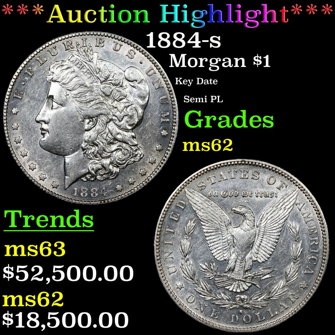 ***Auction Highlight*** 1884-s Morgan Dollar $1 Graded Select Unc By USCG (fc) (1 of 5)