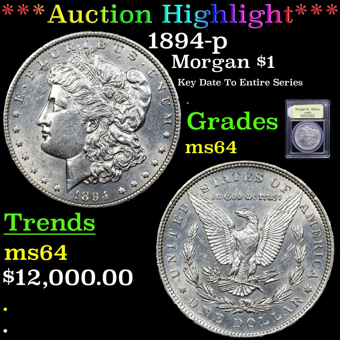 ***Auction Highlight*** 1894-p Morgan Dollar $1 Graded Choice Unc By USCG (fc) (1 of 5)