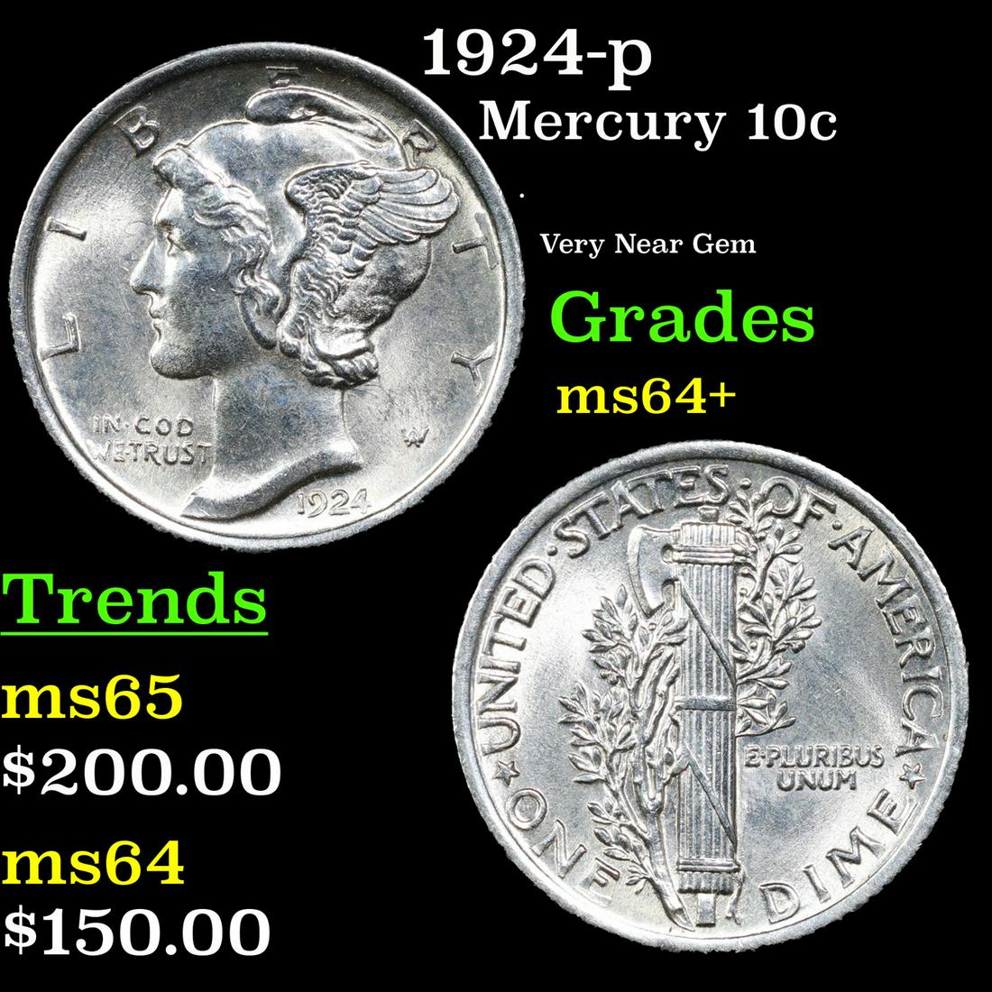 1924-p Mercury Dime 10c Grades Choice+ Unc (1 of 3)