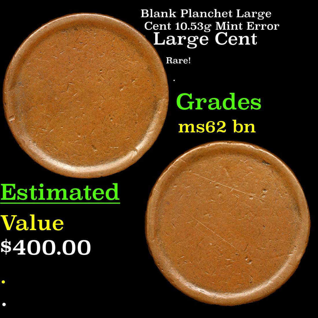 Blank Planchet Large Cent 10.53g Large Cent Mint Error 1c Grades Select Unc BN (1 of 3)