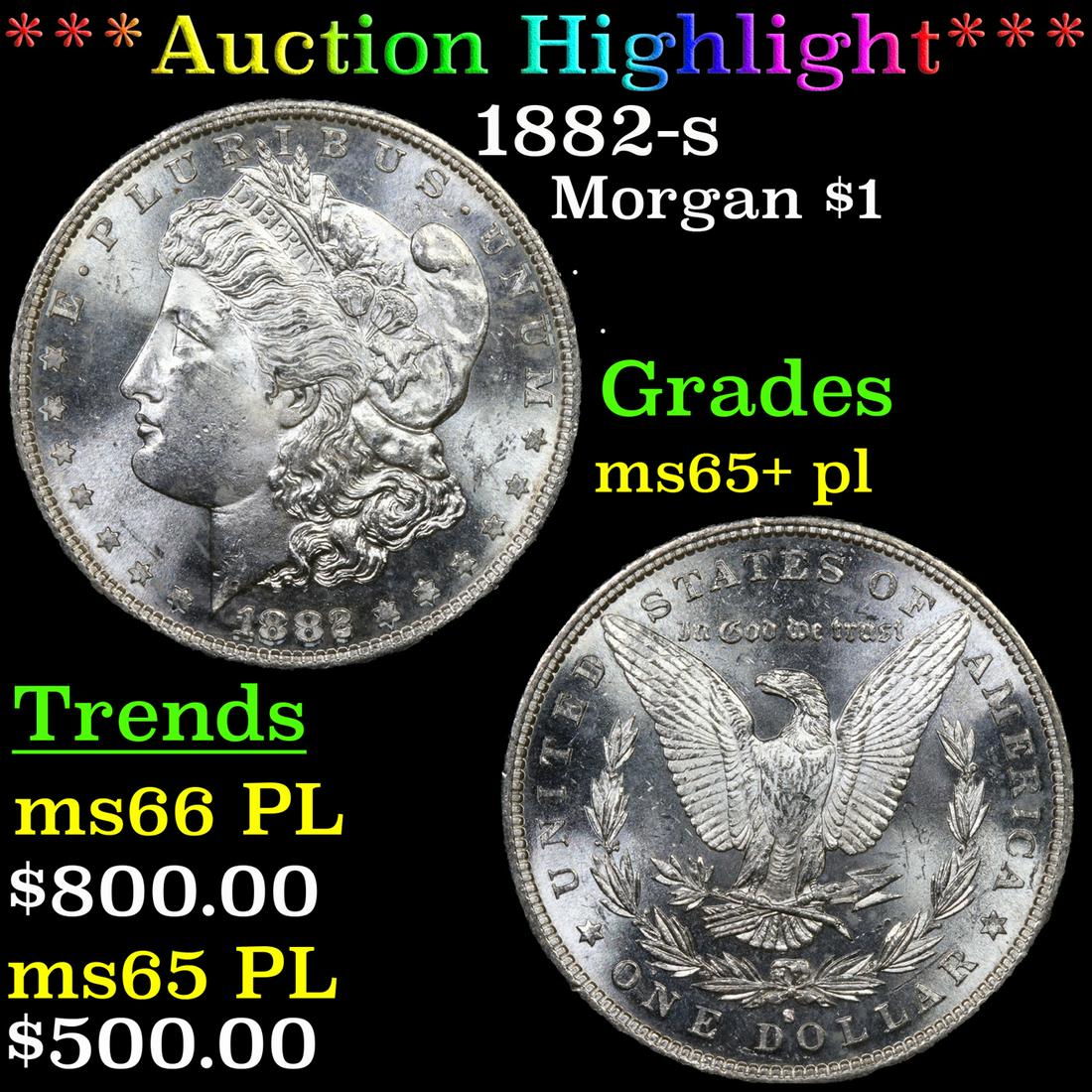 ***Auction Highlight*** 1882-s Morgan Dollar $1 Graded ms65+ pl By SEGS (fc) (1 of 7)