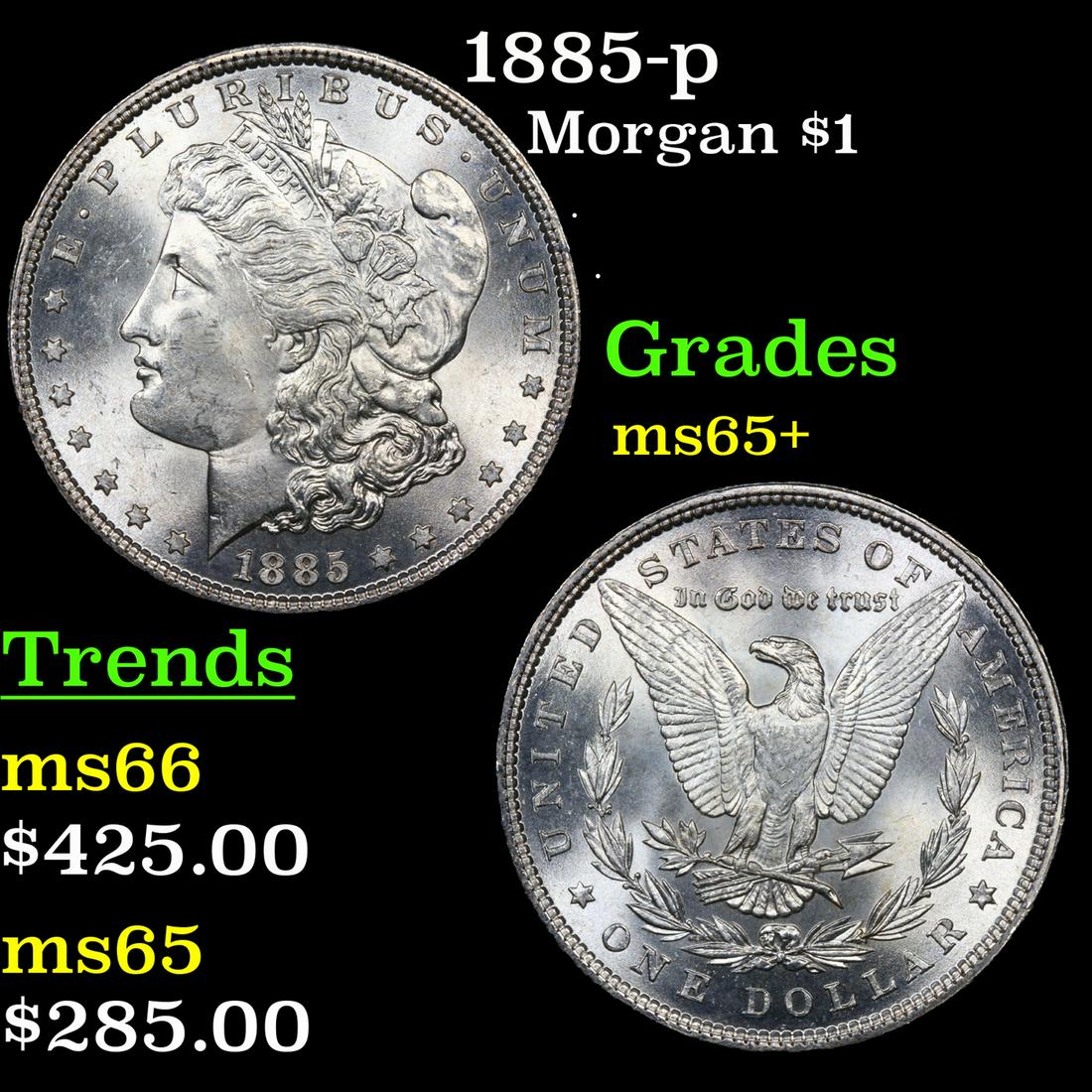 1885-p Morgan Dollar $1 Grades GEM+ Unc (1 of 3)