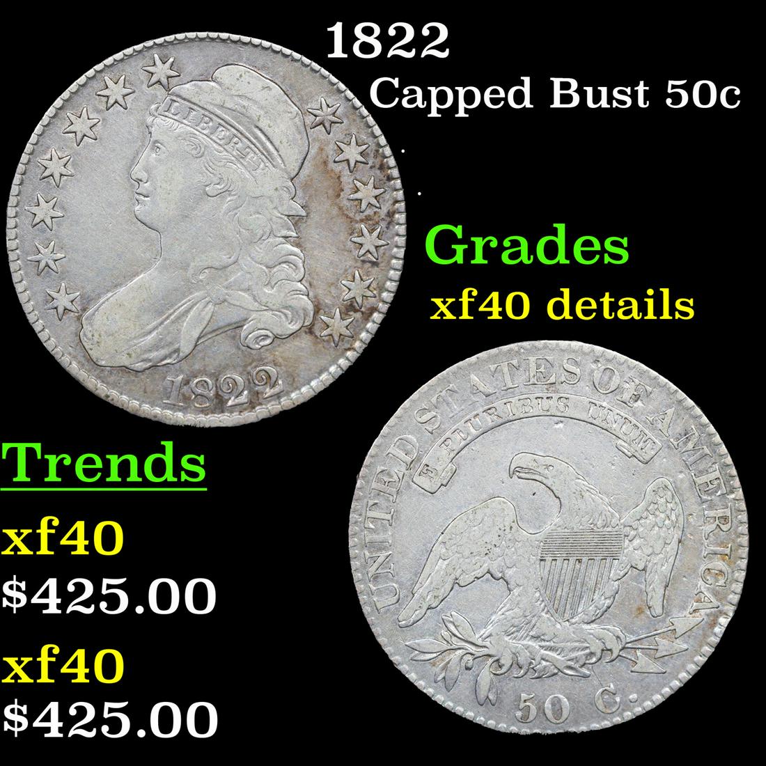 1822 Capped Bust Half Dollar 50c Graded xf40 details By SEGS (1 of 5)
