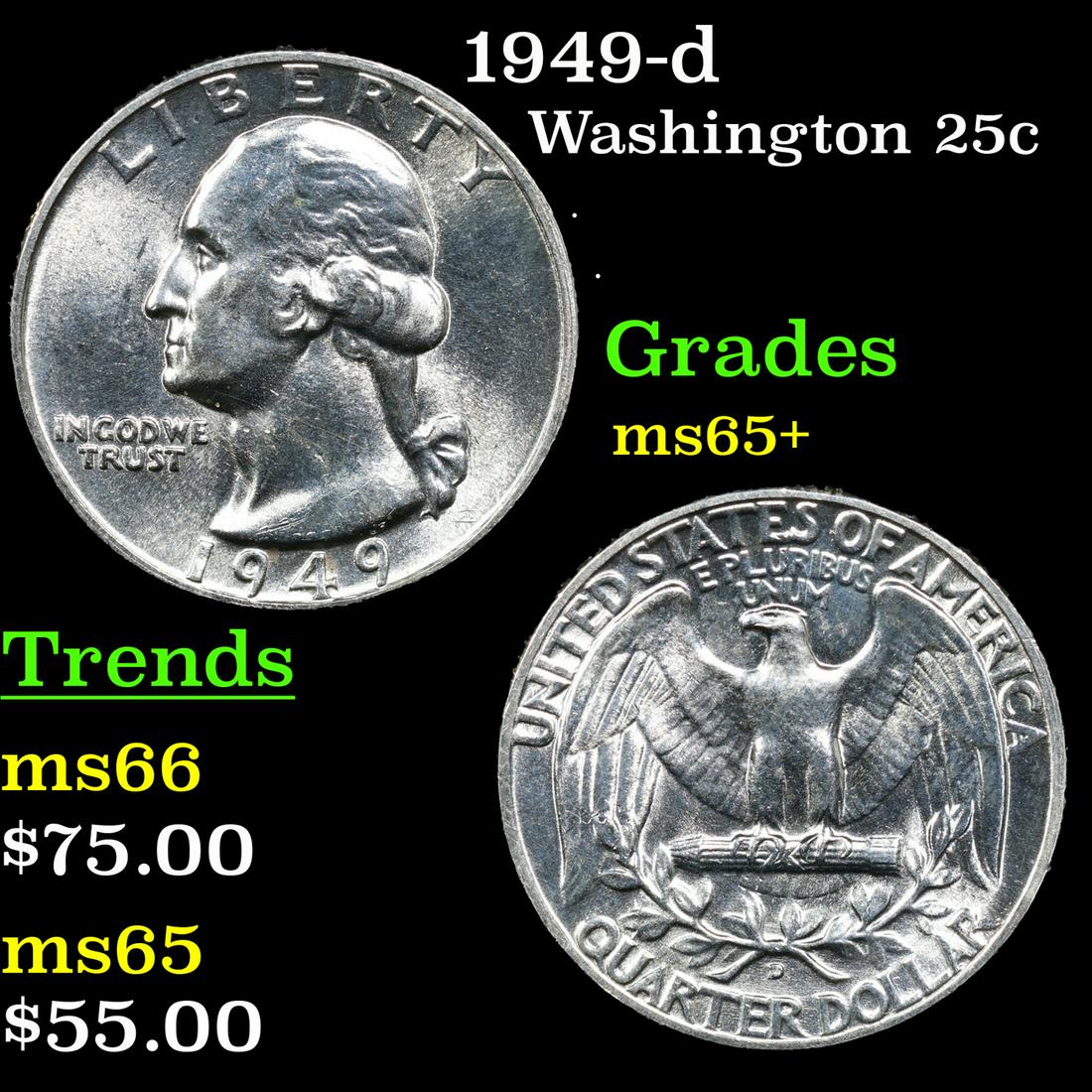 1949-d Washington Quarter 25c Grades GEM+ Unc (1 of 3)
