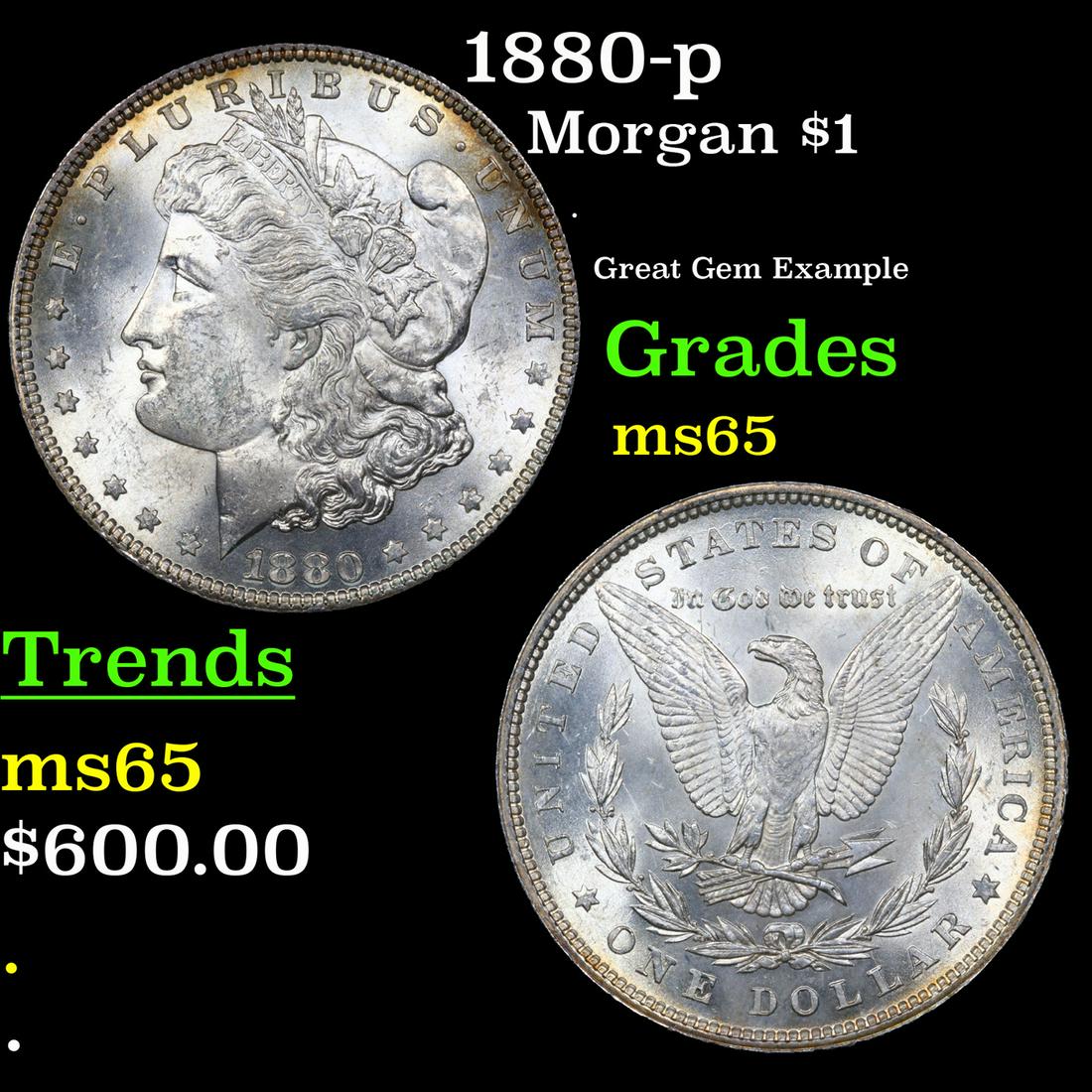 1880-p Morgan Dollar $1 Grades GEM Unc (1 of 3)