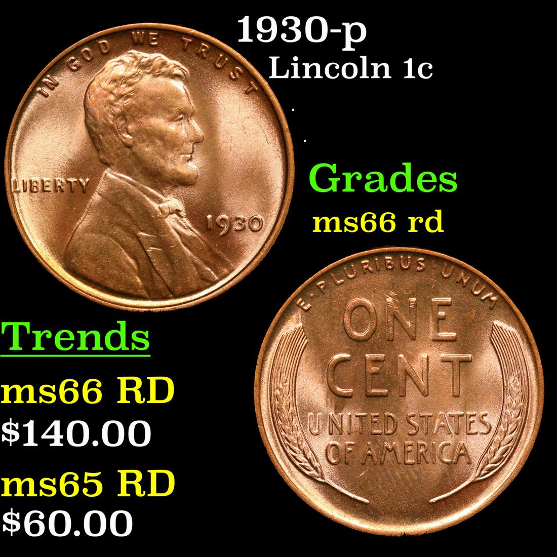 1930-p Lincoln Cent 1c Grades GEM+ Unc RD (1 of 3)