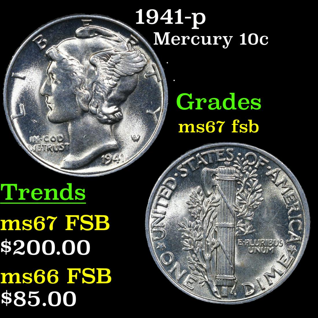 1941-p Mercury Dime 10c Grades GEM++ FSB (1 of 3)