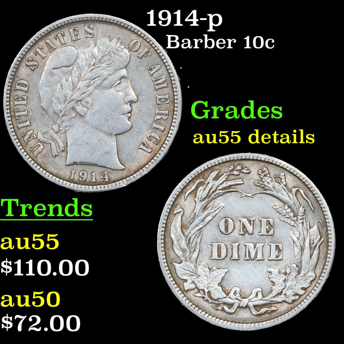 1914-p Barber Dime 10c Grades au details (1 of 3)