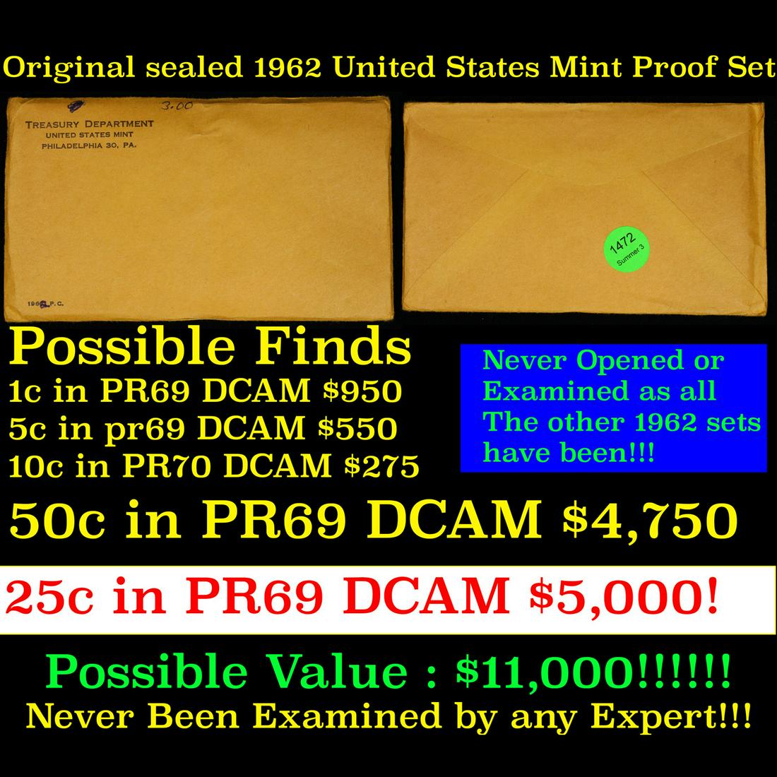 Original sealed 1962 United States Mint Proof Set (1 of 3)