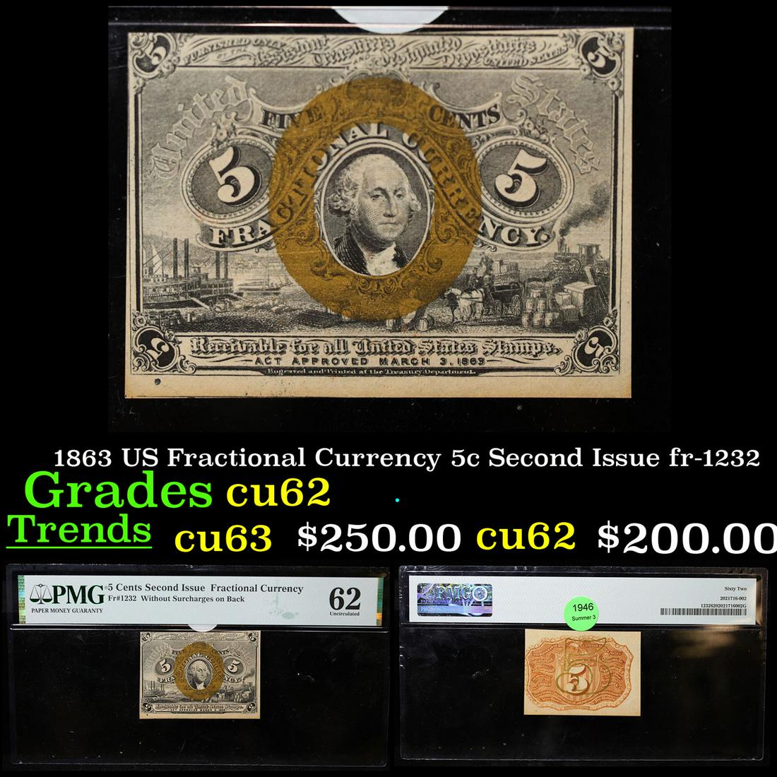 1863 US Fractional Currency 5c Second Issue fr-1232 Grades Select CU (1 of 4)