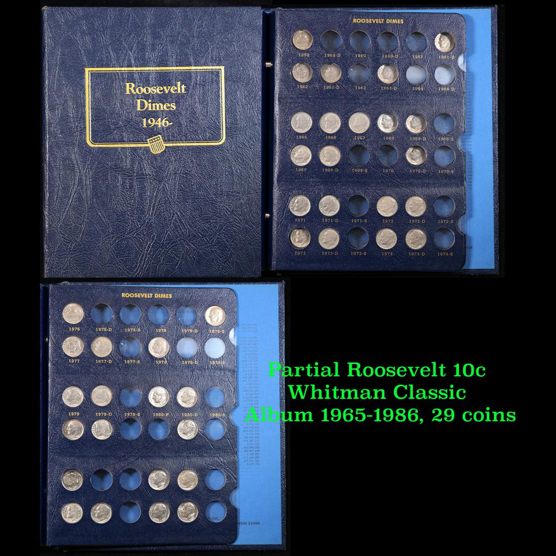 Partial Roosevelt 10c Whitman Classic Album 1965-1986, 29 coins (1 of 4)