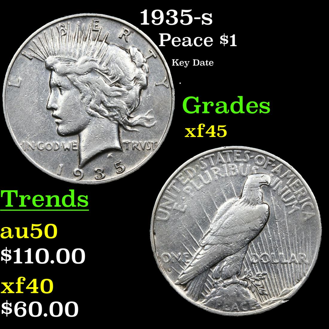 1935-s Peace Dollar $1 Grades xf+ (1 of 3)
