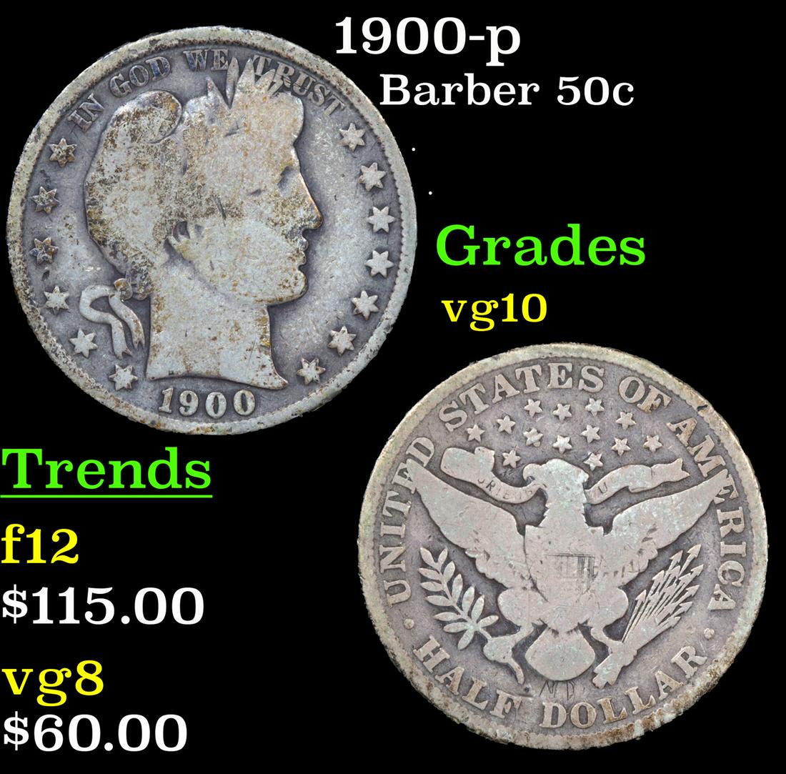 1900-p Barber Half Dollars 50c Grades vg+ (1 of 3)