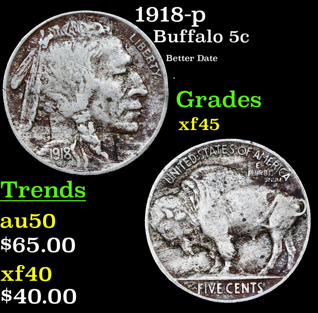 1918-p Buffalo Nickel 5c Grades xf+ (1 of 3)