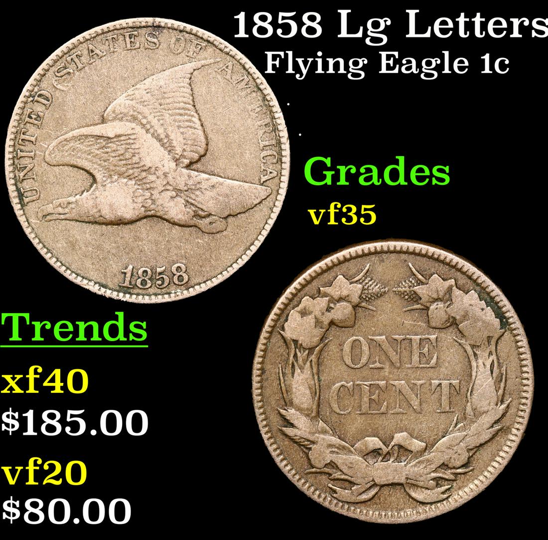 1858 Lg Letters Flying Eagle Cent 1c Grades vf++ (1 of 3)