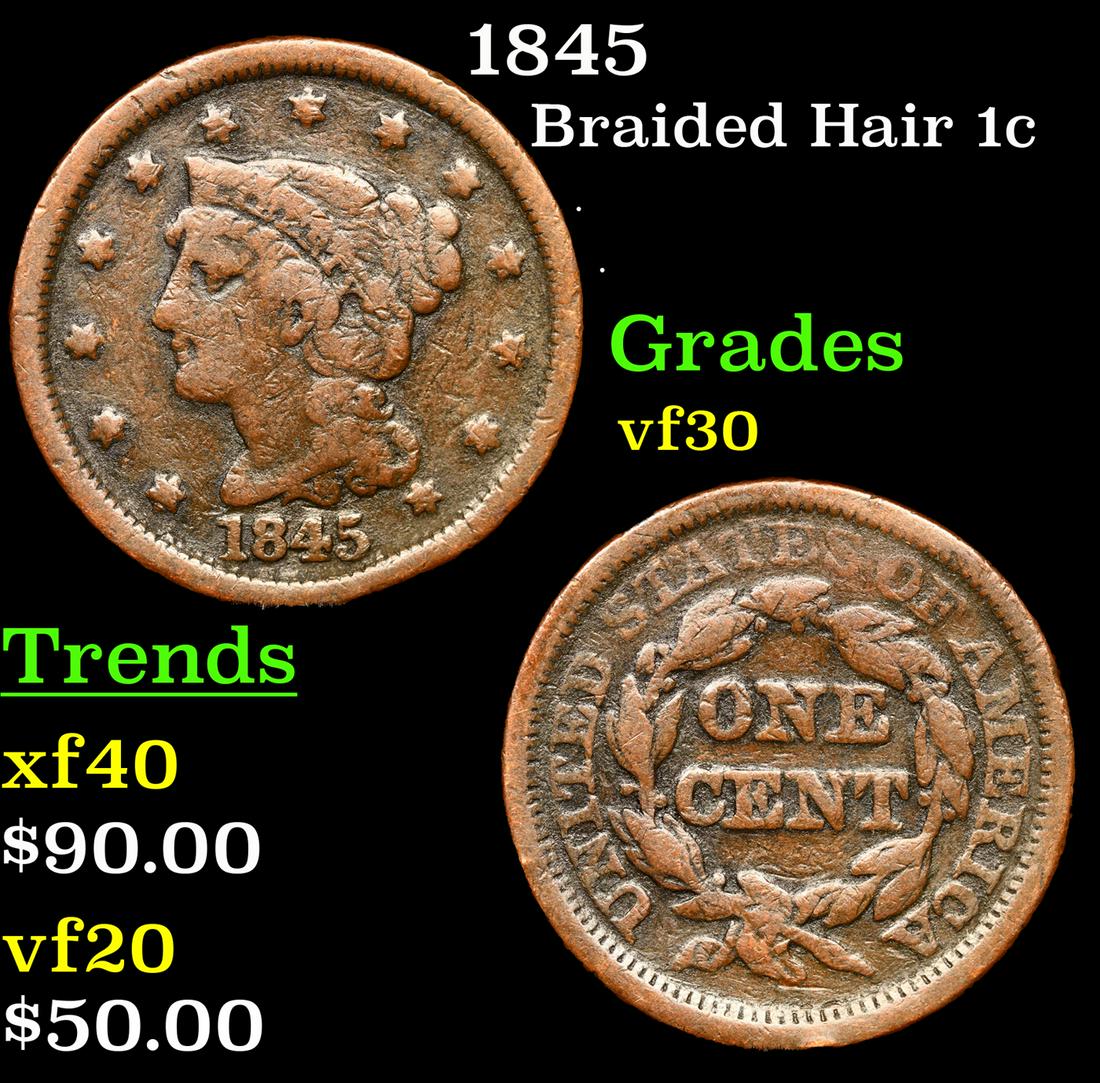 1845 Braided Hair Large Cent 1c Grades vf++ (1 of 3)