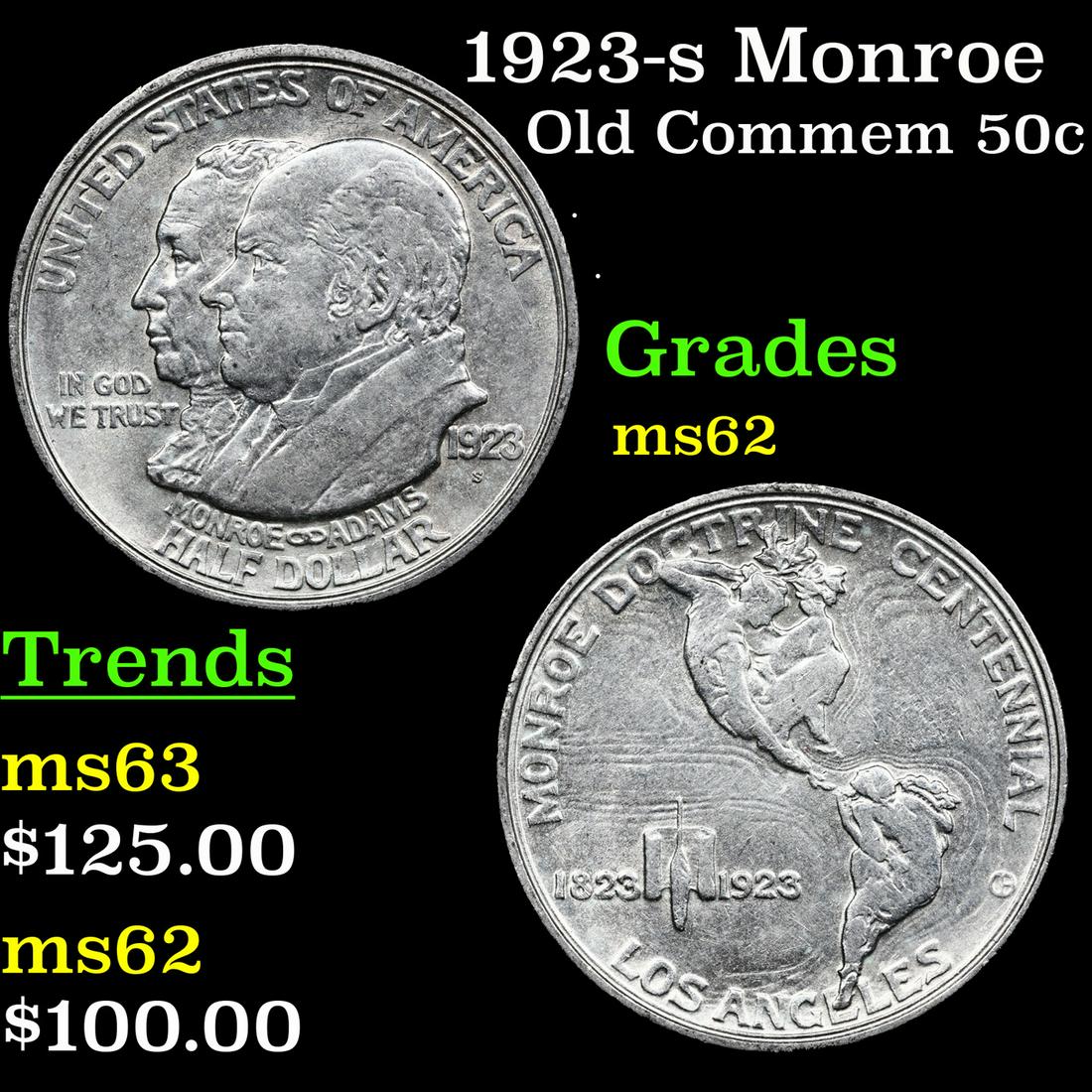 1923-s Monroe Old Commem Half Dollar 50c Grades Select Unc (1 of 3)