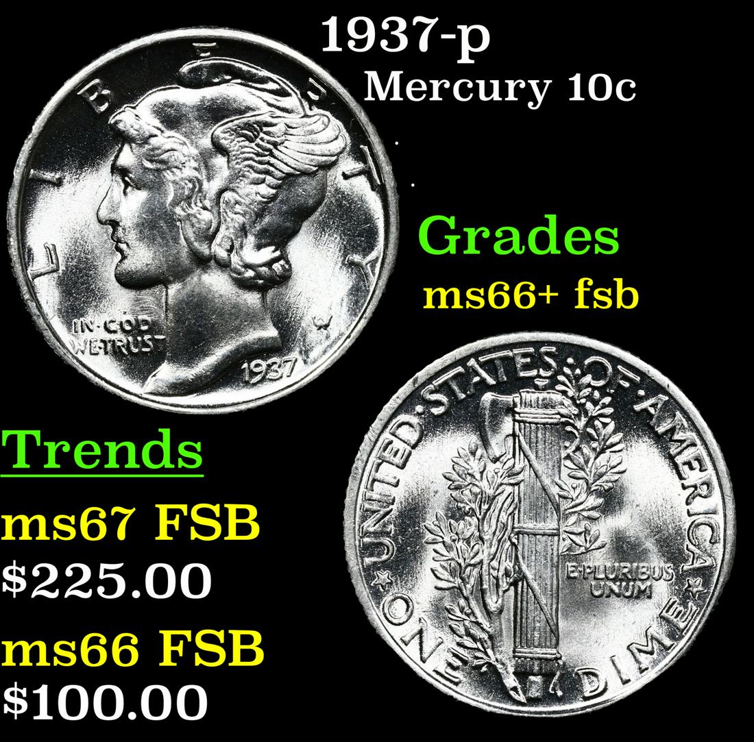 1937-p Mercury Dime 10c Grades GEM++ FSB (1 of 3)