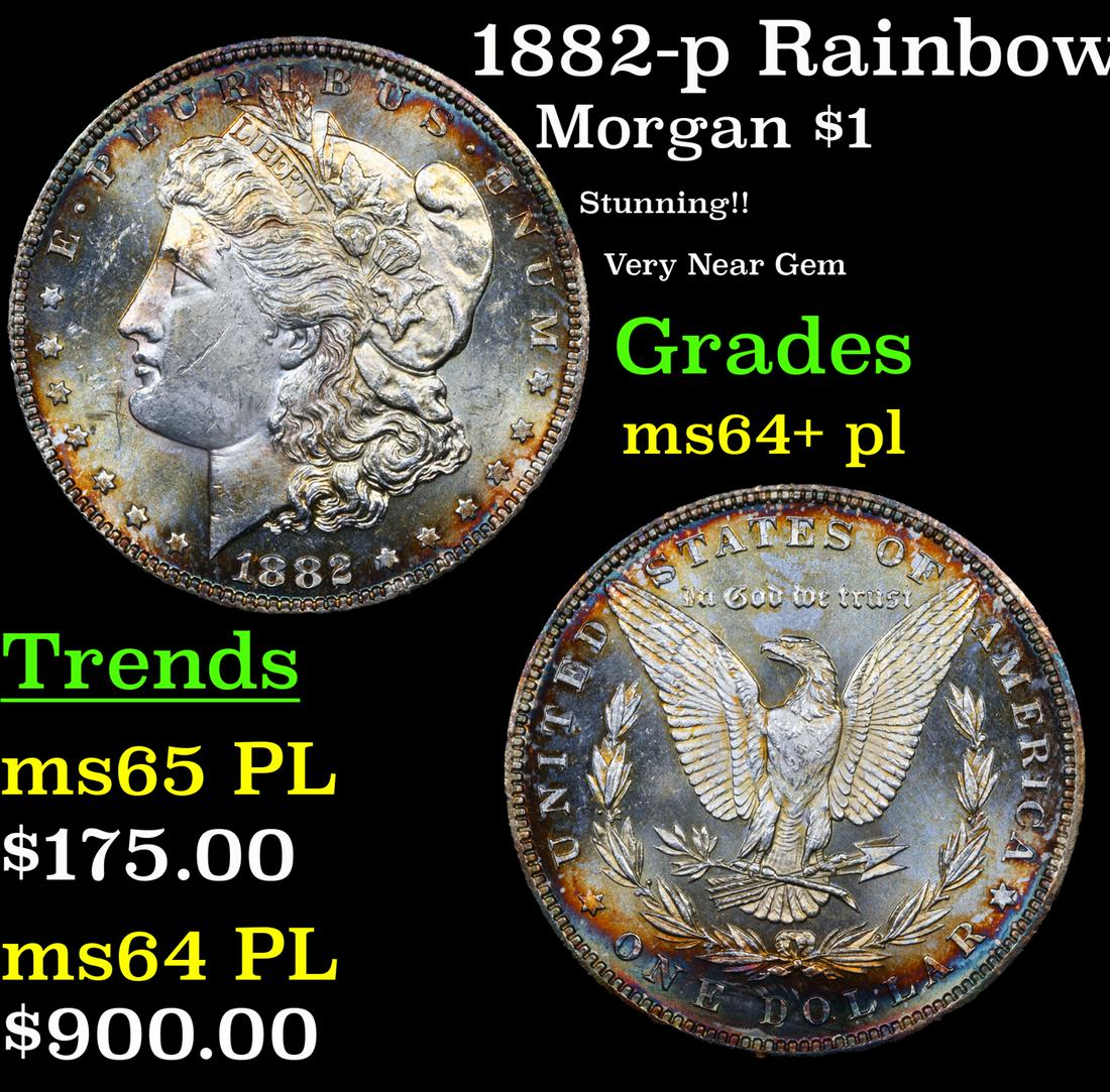 1882-p Morgan Dollar Rainbow Toned $1 Graded ms64+ pl By SEGS (1 of 7)