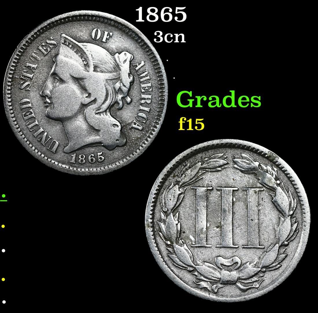 1865 Three Cent Copper Nickel 3cn Grades f+ (1 of 3)