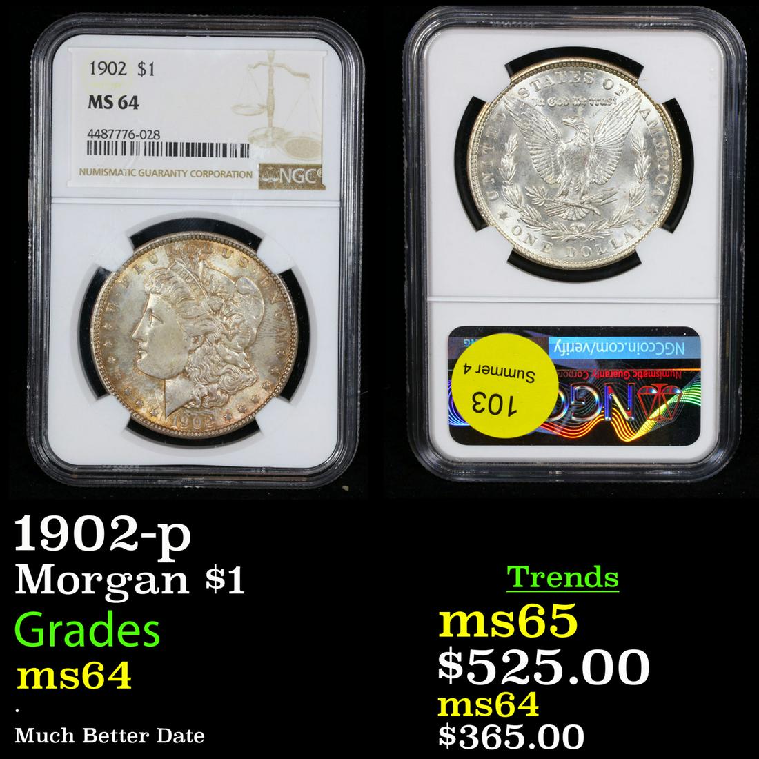 NGC 1902-p Morgan Dollar $1 Graded ms64 By NGC (1 of 3)