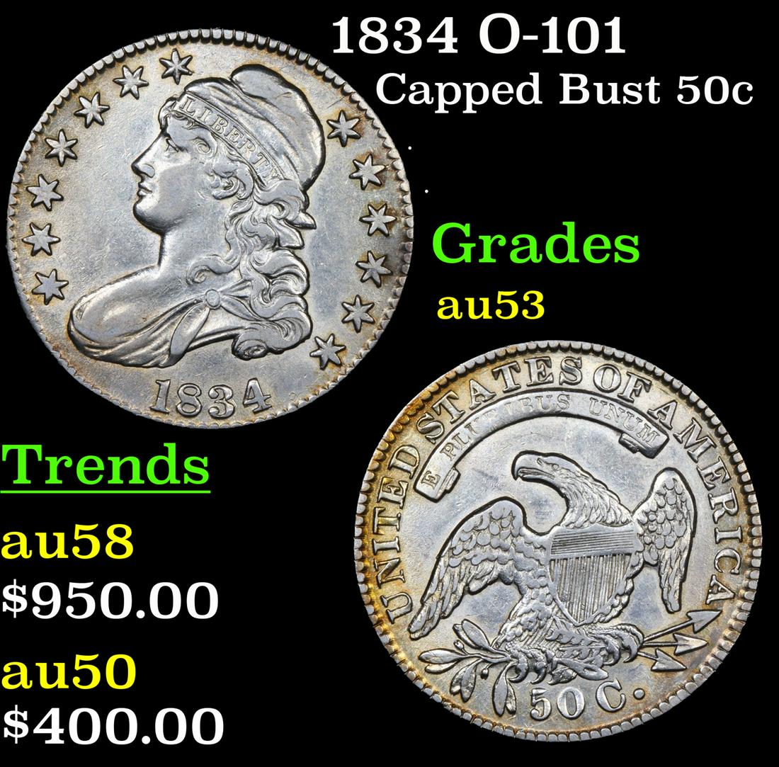 1834 Capped Bust Half Dollar O-101 50c Graded au53 By SEGS (1 of 5)