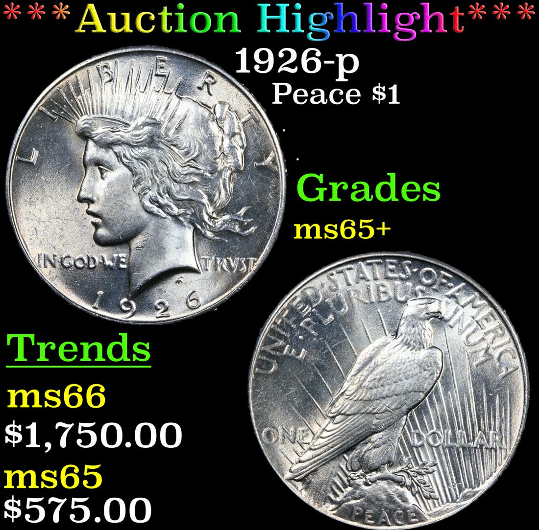 ***Auction Highlight*** 1926-p Peace Dollar $1 Graded ms65+ By SEGS (fc) (1 of 5)