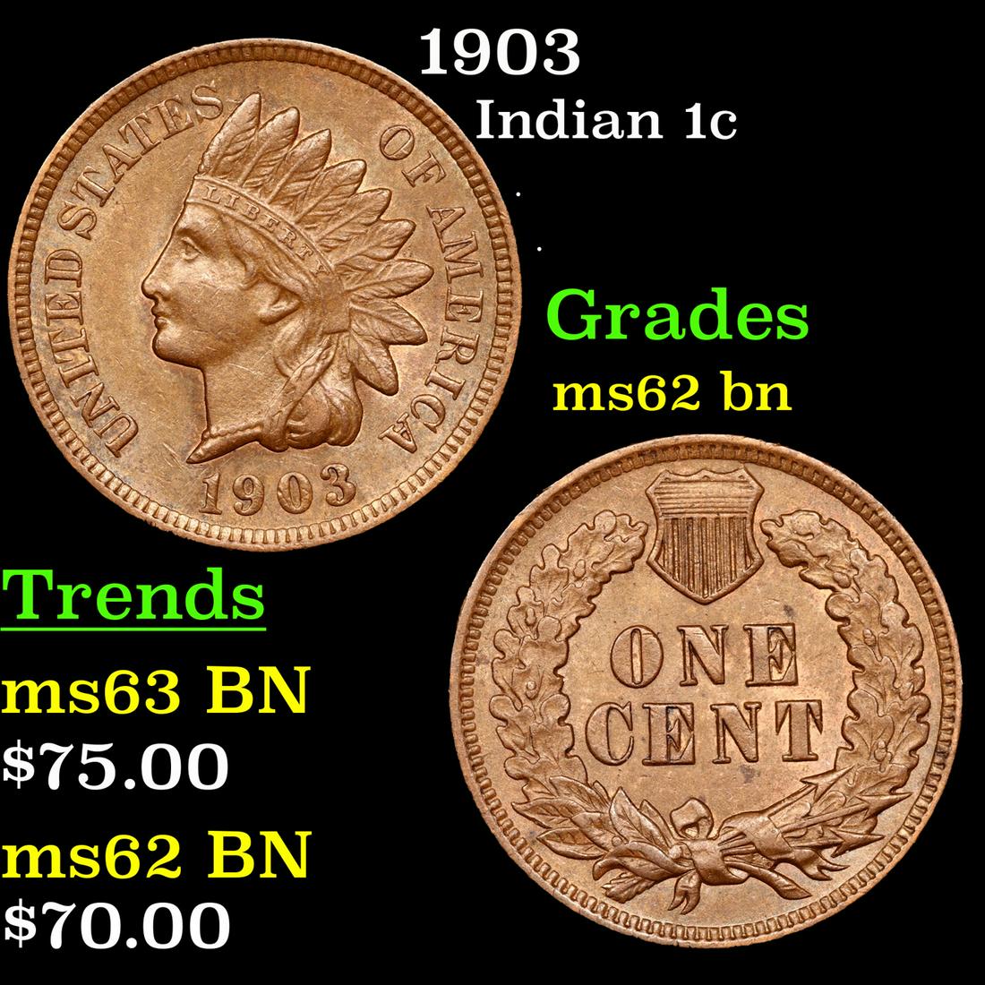 1903 Indian Cent 1c Grades Select Unc BN (1 of 3)