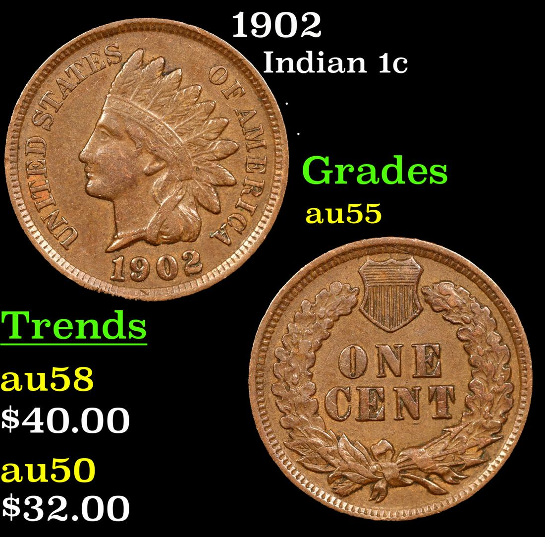 1902 Indian Cent 1c Grades Choice AU (1 of 3)