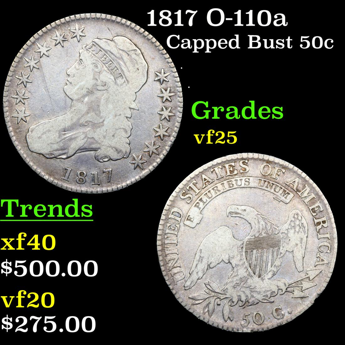 1817 Capped Bust Half Dollar O-110a 50c Grades vf+ (1 of 3)