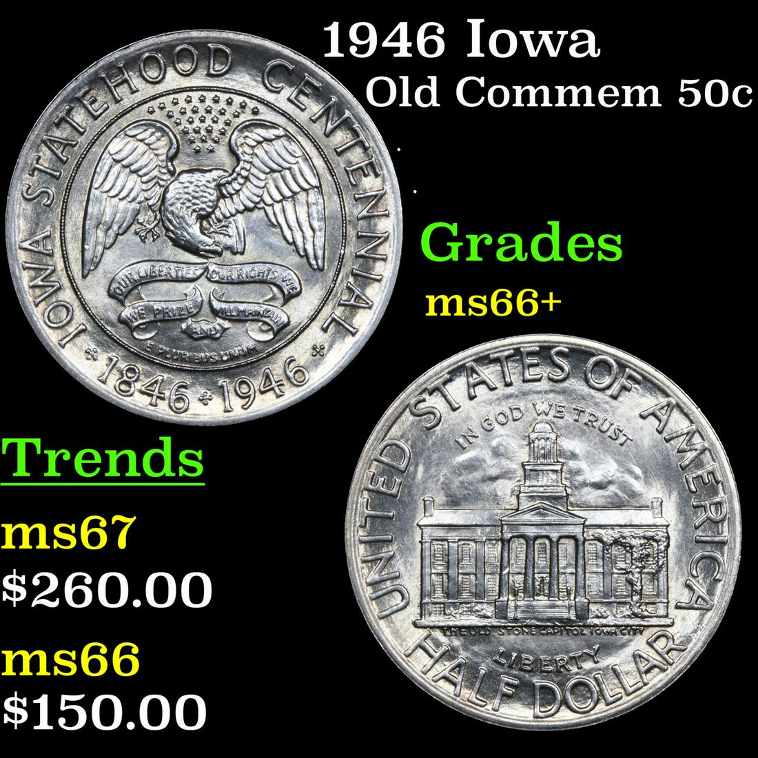 1946 Iowa Old Commem Half Dollar 50c Grades GEM++ Unc (1 of 3)