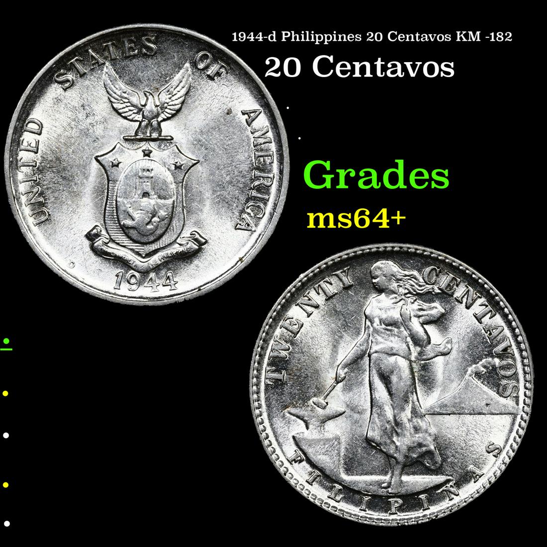 1944-d Philippines 20 Centavos Centavos KM -182 Grades Choice+ Unc (1 of 3)