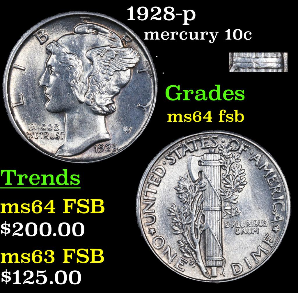 1928-p Mercury Dime 10c Grades Choice Unc FSB (1 of 5)