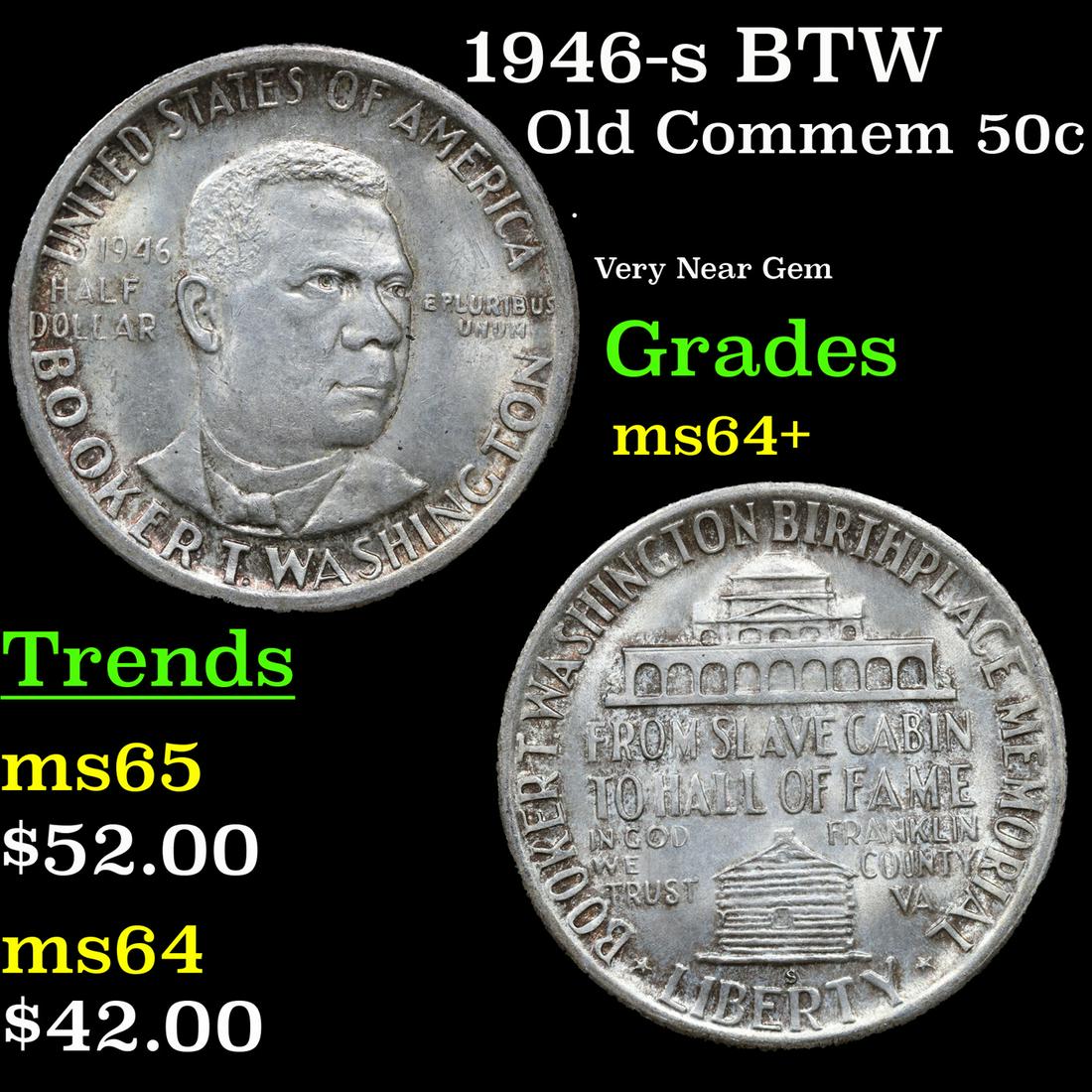 1946-s BTW Old Commem Half Dollar 50c Grades Choice+ Unc (1 of 3)