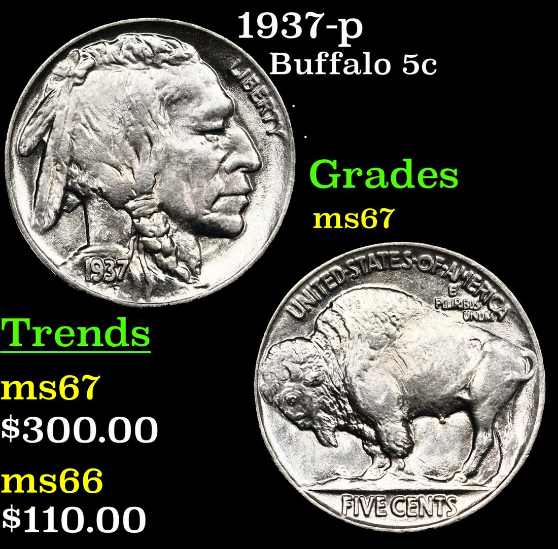 1937-p Buffalo Nickel 5c Grades GEM++ Unc (1 of 3)