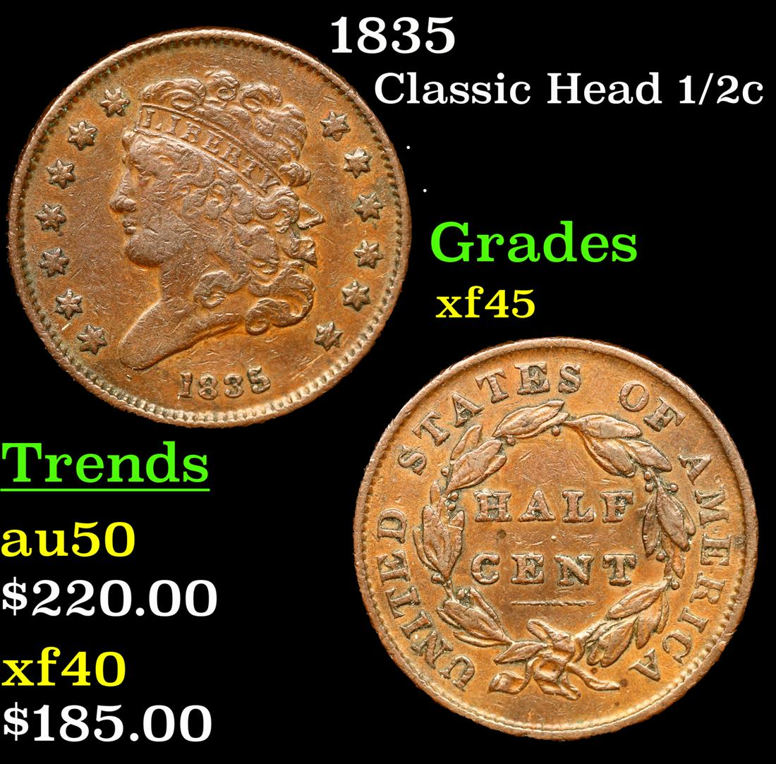 1835 Classic Head half cent 1/2c Grades xf+ (1 of 3)