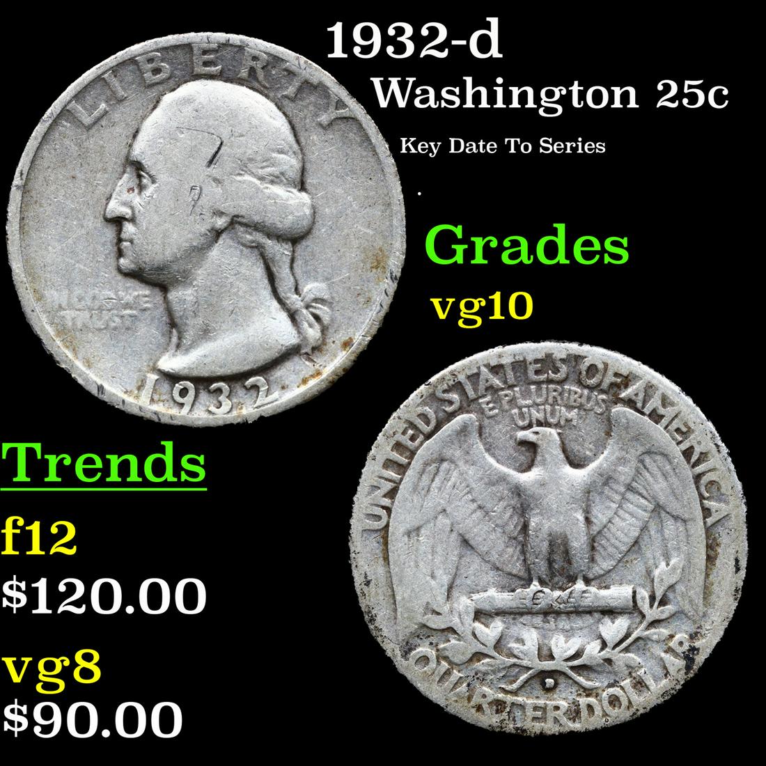 1932-d Washington Quarter 25c Grades vg+ (1 of 3)