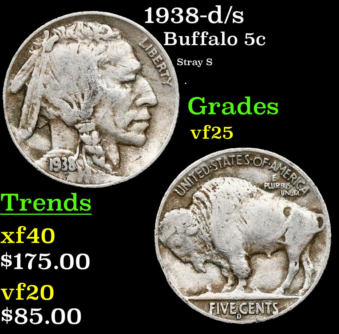 1938-d/s Buffalo Nickel 5c Grades vf+ (1 of 3)