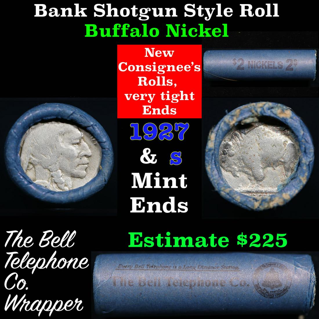 Buffalo Nickel Shotgun Roll in Old Bank Style 'Bell Telephone'  Wrapper 1927 & s Mint Ends (1 of 5)