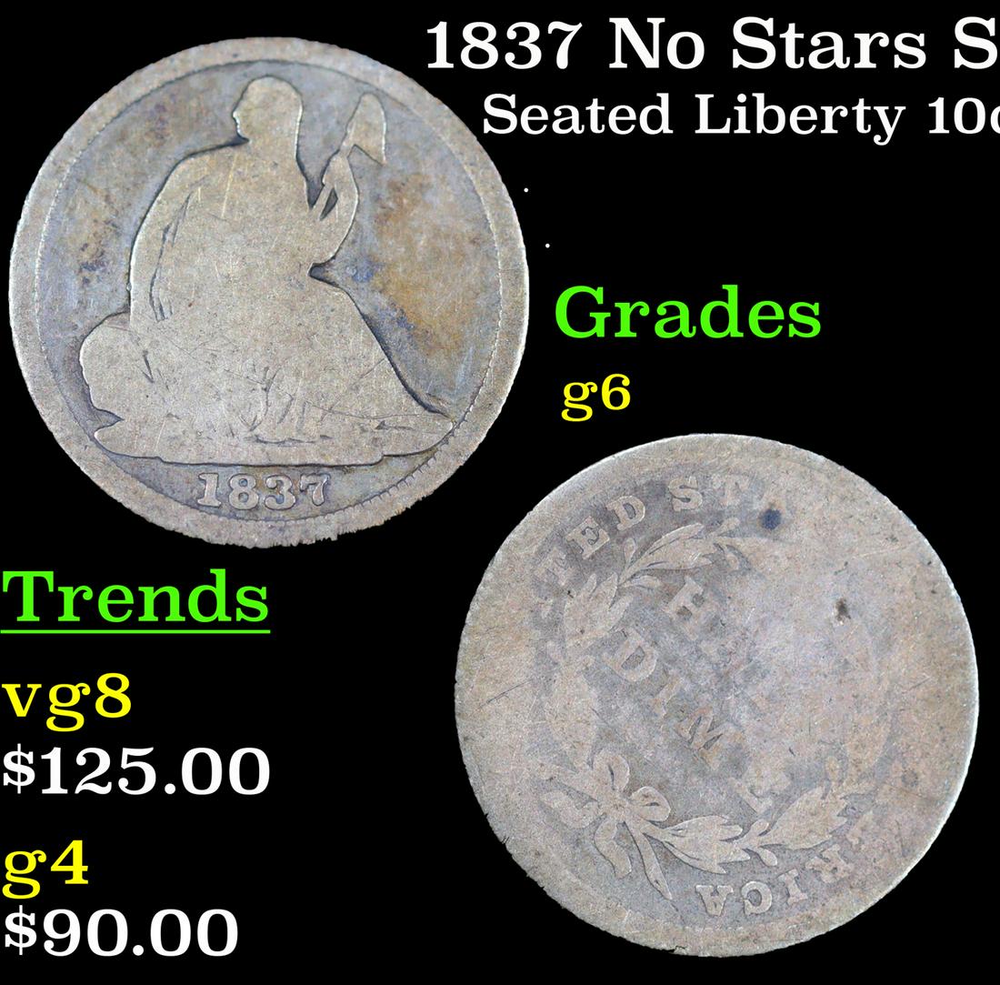 1837 Seated Liberty Dime No Stars Small Date 10c Grades g+ (1 of 3)