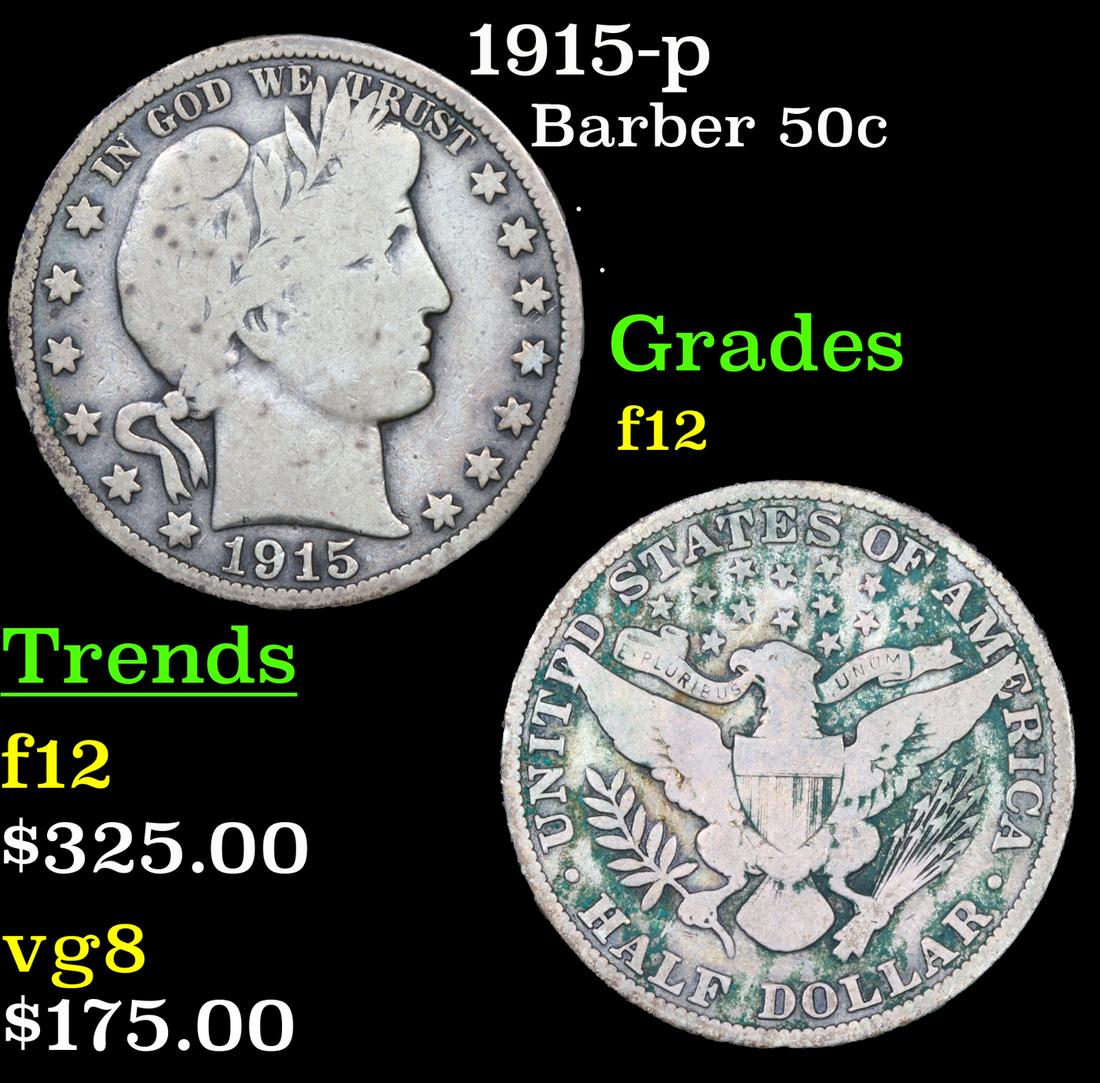 1915-p Barber Half Dollars 50c Grades f, fine (1 of 3)