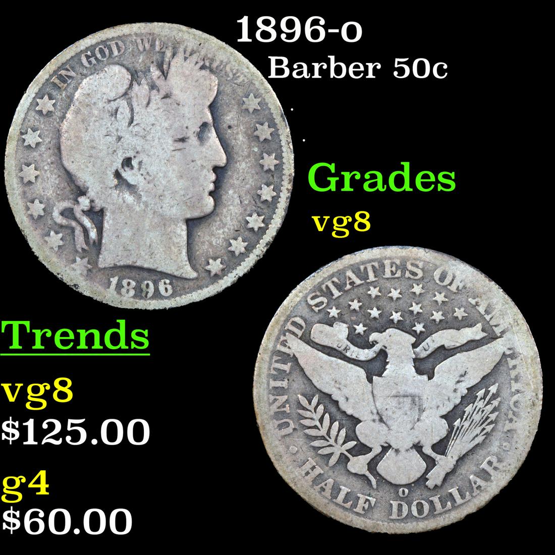 1896-o Barber Half Dollars 50c Grades vg, very good (1 of 3)