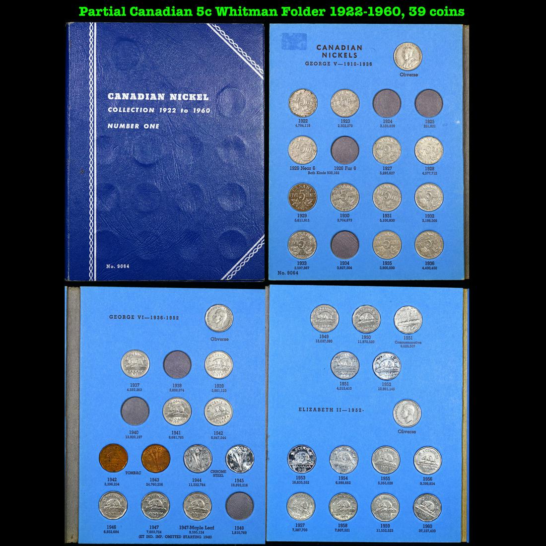 Partial Canadian 5c Whitman Folder 1922-1960, 39 coins (1 of 5)